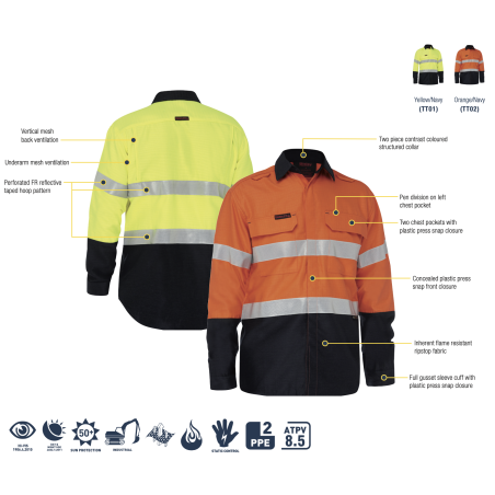 CHEMISE ANTI-FEU (FR) APEX 185 HAUTE VISIBILITE VENTILÉE RIPSTOP